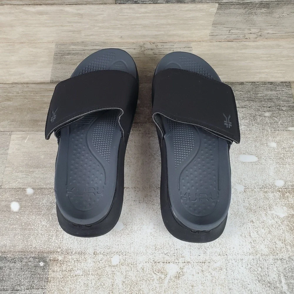 Kuru Moment Mens Slide Sandals Sz 8 M Jet Black Storm Gray Platform Slip On
